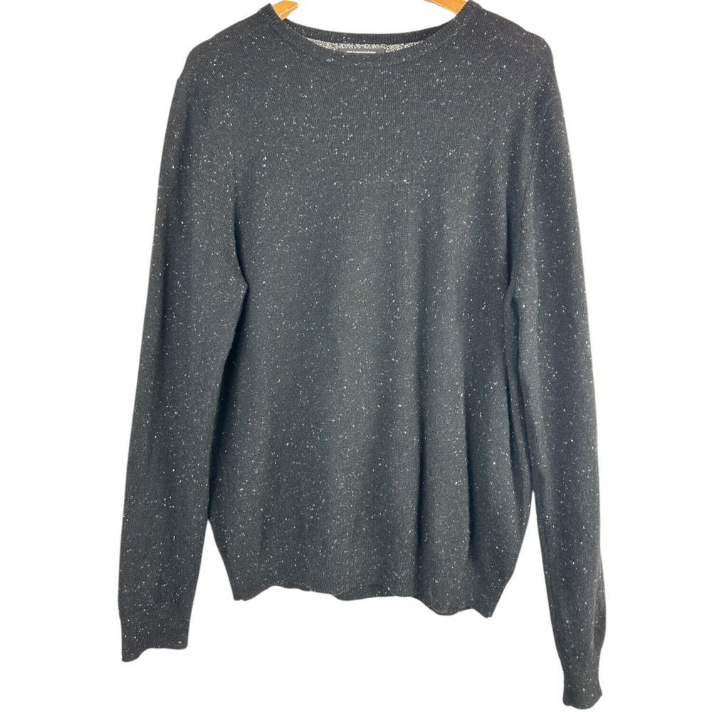 Nordstrom Men's Shop 100% Cashmere LS Crew Neck Sweater Black Speckled Medium - Picture 3 of 12